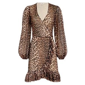 GANNI Leopard Print Mini Wrap Dress — Small